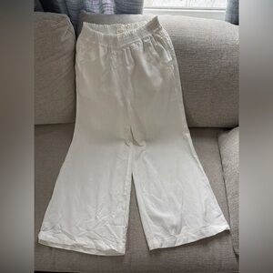 Womens White Wide-Leg linen Pants